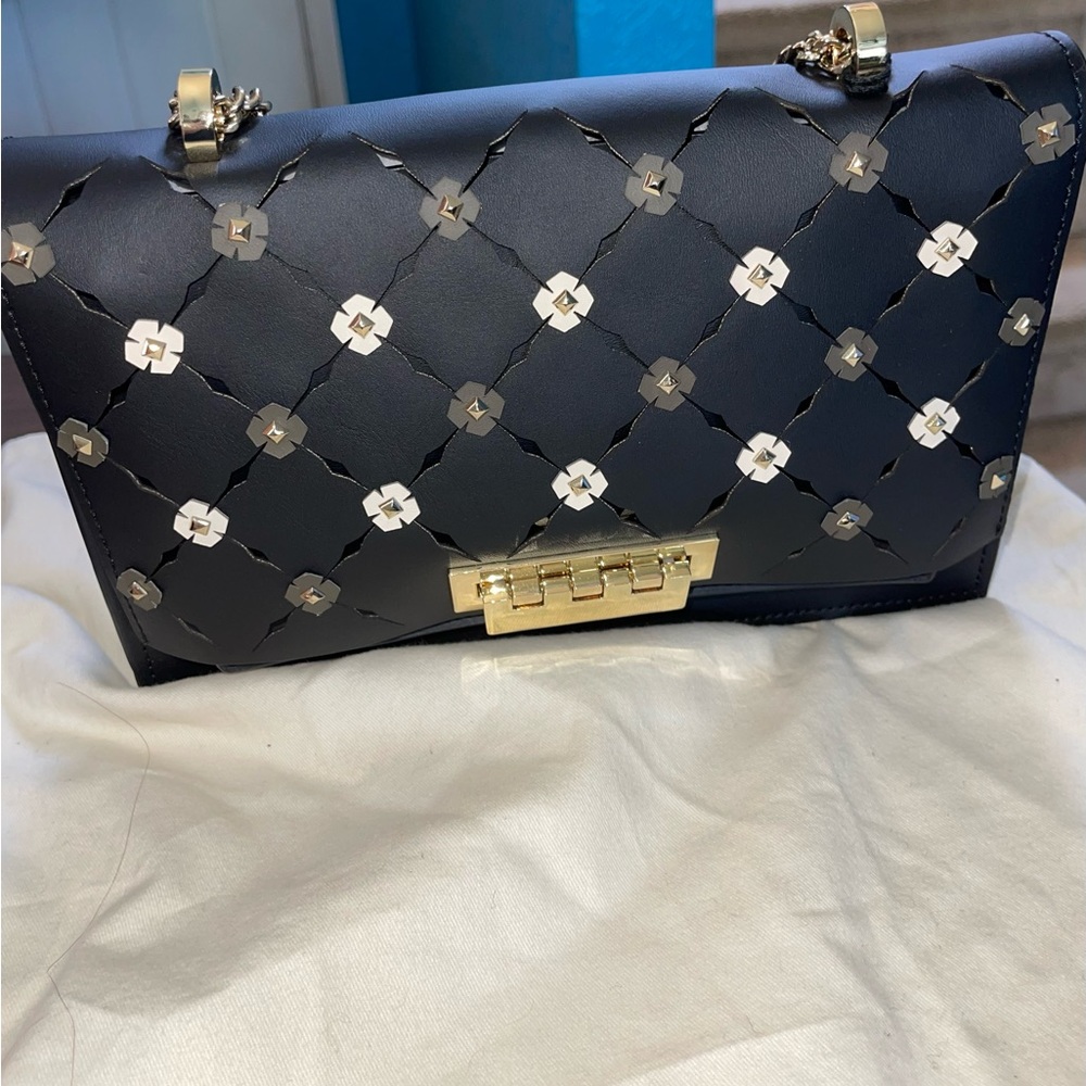 NEW WT Zac Zac Posen Eartha Medium Chain Shoulder Handbag Black Floral